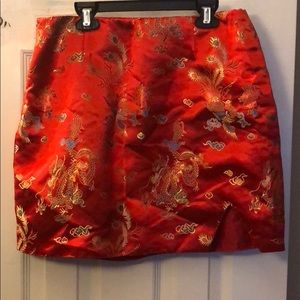 Chinese print red skirt